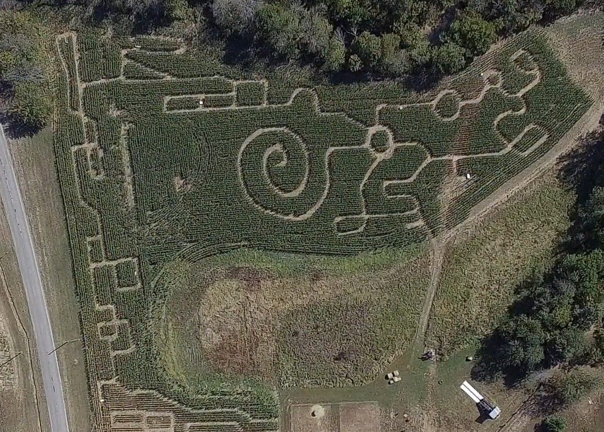Aerial view of the T. Wister corn maze